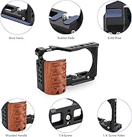 Vista 2 de Leftfoto Jaula de metal mejorada con mango de madera para Sony Alpha ZV-E10 Accesorios de grabación de video, micrófono de zapata fría/extensión