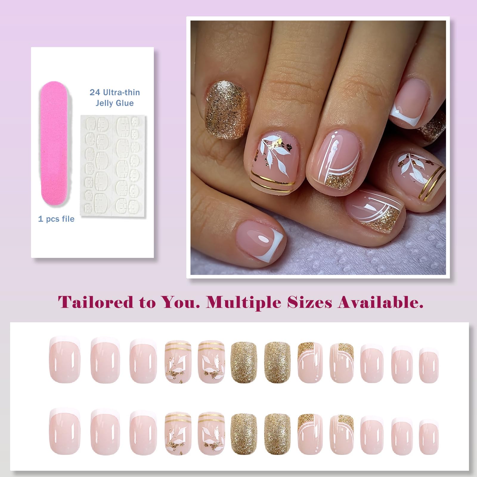 96PCS French Press-On Nails, Short Square Shape with Accessory Tool, Pastel Full-Cover, Eco-Friendly ABS - Image 3
