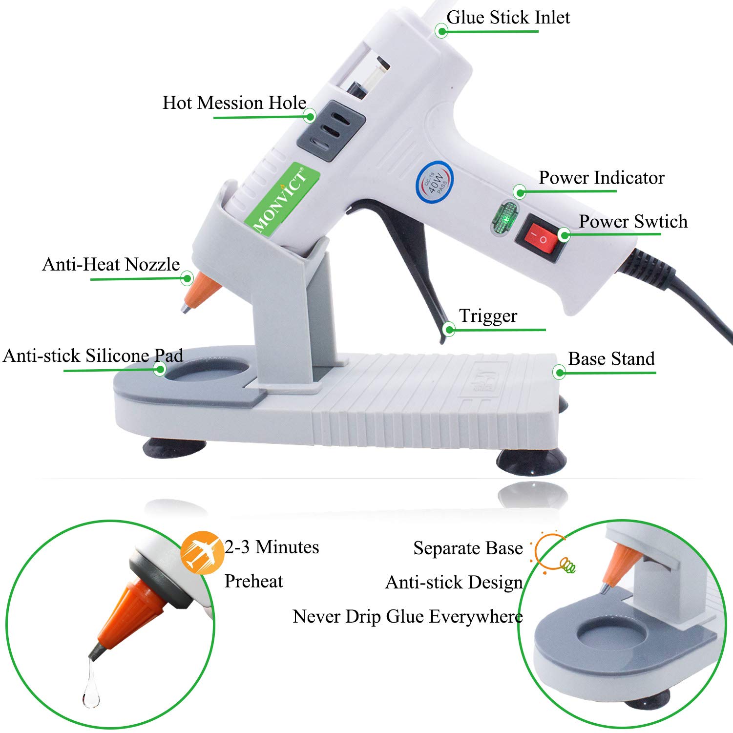 Buy Hot Glue Gun, MONVICT Glue Gun Kit with Detail Tip & 30 Glue Sticks