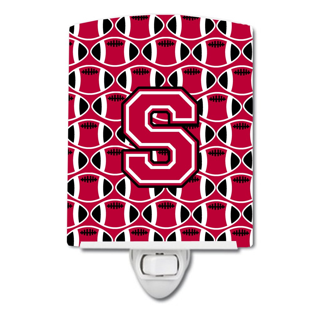 Caroline's Treasures CJ1079-SCNL Letter S Football Crimson and White Ceramic Night Light Compact, UL-Certified, Ideal for Bedroom, Bathroom, Nursery, Hallway, Kitchen, 6x4x3, Multicolor
