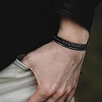 Vista 3 de LUXEJEW Gifts for Men - Mens Bracelet, Beaded Leather Bracelets for Men 6mm Tiger Eye Lava Rock Stone Handmade Bracelets Adjustable Stainless Steel