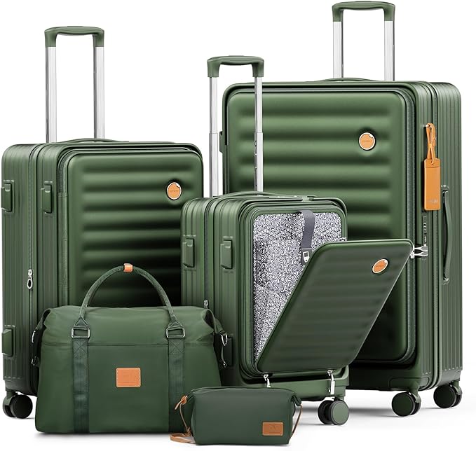 5 Piece Luggage Set, Dark Green