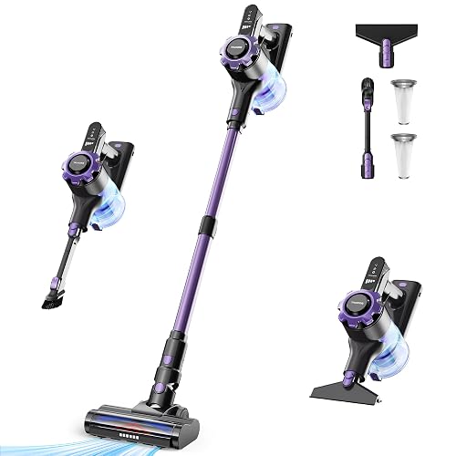 Trucozie Cordless Vacuum Cleaner, 8-in-1 Lightweight Stick Vacuum with 45mins Runtime, Powerful Suction, Vacuum Cleaners for Home, Hardwood Floors, Carpet, Pet Hair, Black&Purple - Black&purple