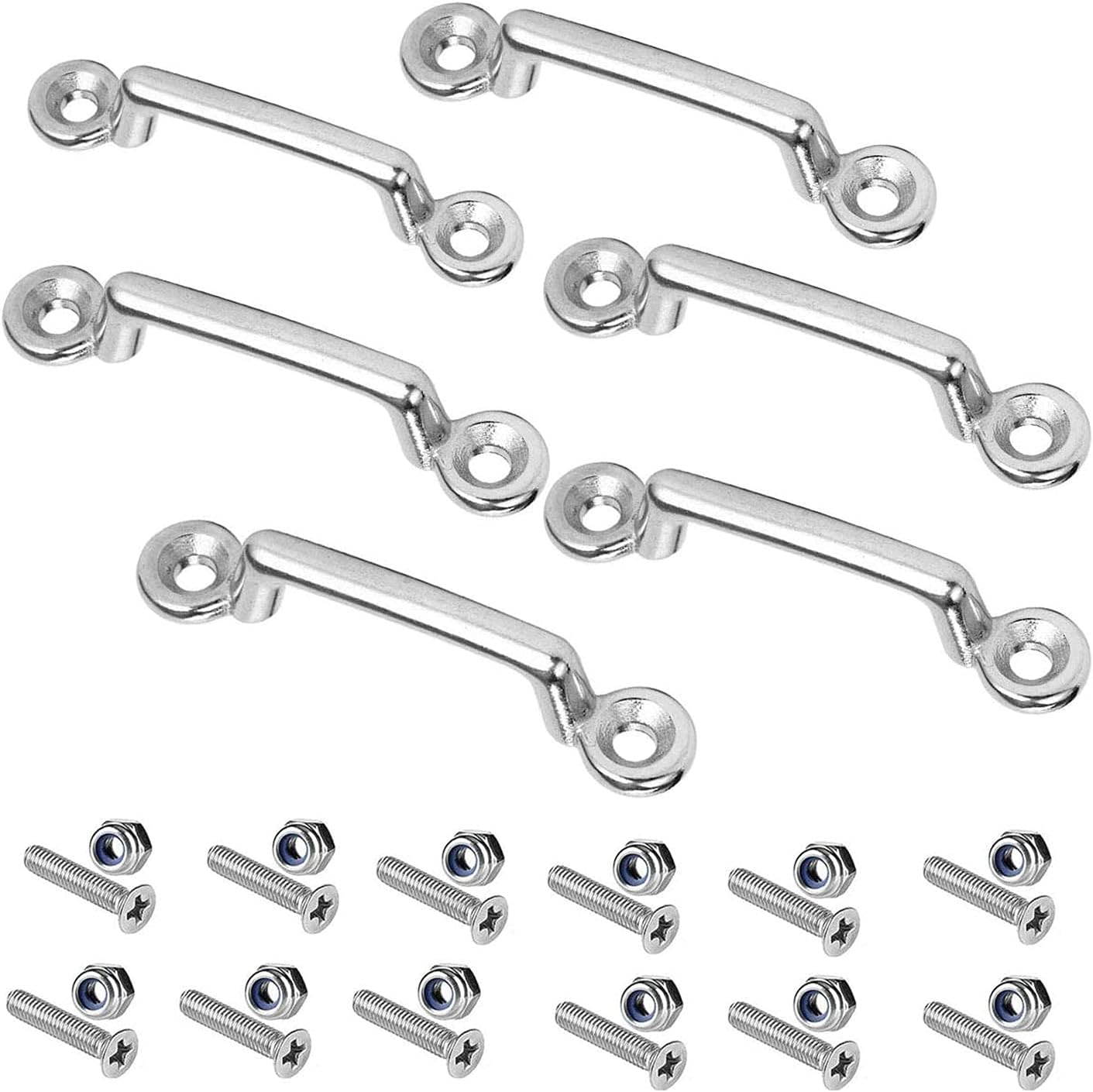Abimars Bimini Boat Top Pad Eye, Stainless Steel Eye Straps, Tie Down, Kayak Deck Loops, Tie Down Anchor Point, footman's Loop with Screws for Kayak Canoe Rigging - 6 Pack