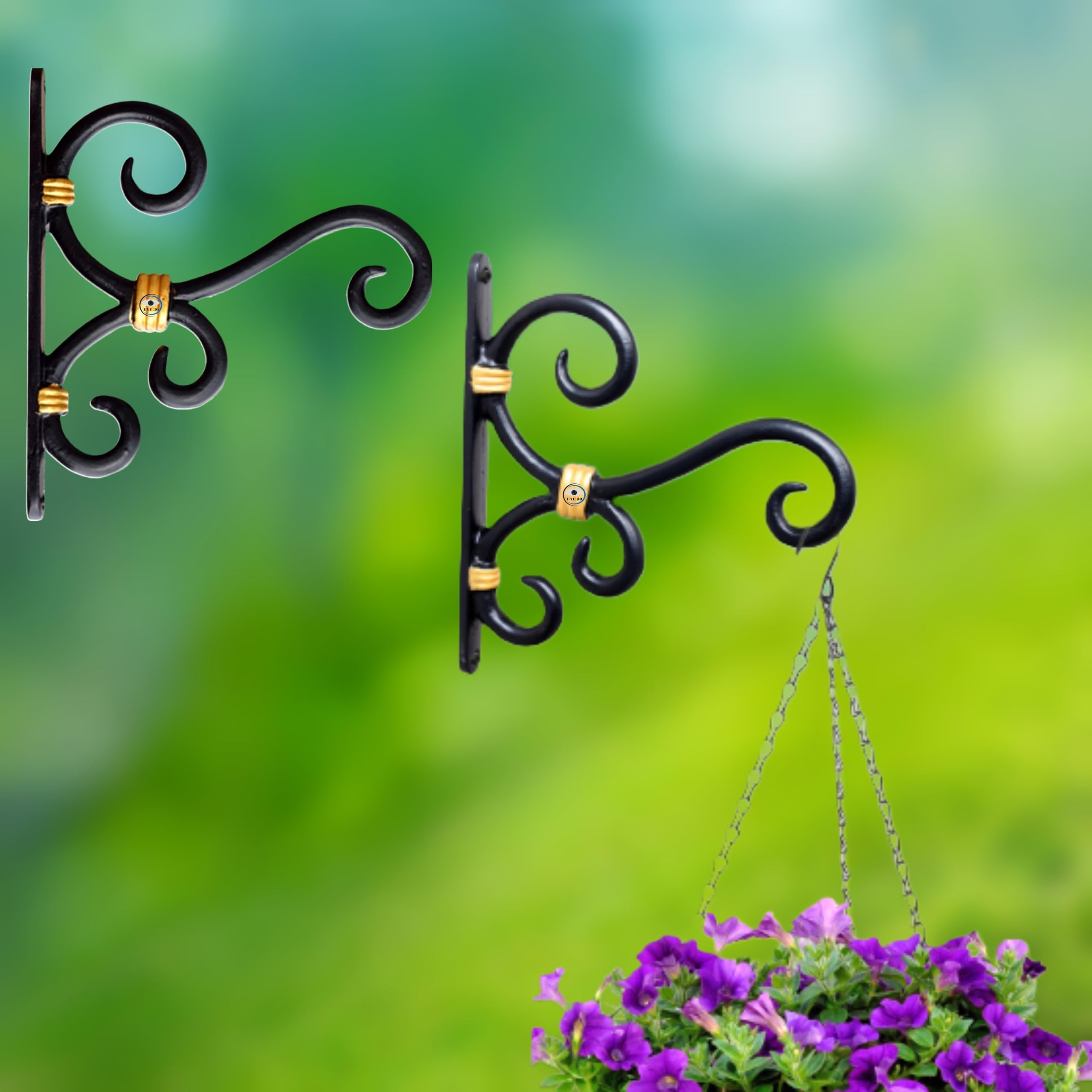 Metal Wall Hook Hanging Plant Bracket Decorative Straight Plant Hanger for Pots, Bird Feeders, Planters, Lanterns, Macrame, Wind Chimes Indoor Outdoor, (Set of 2, Gold Black)-image-31