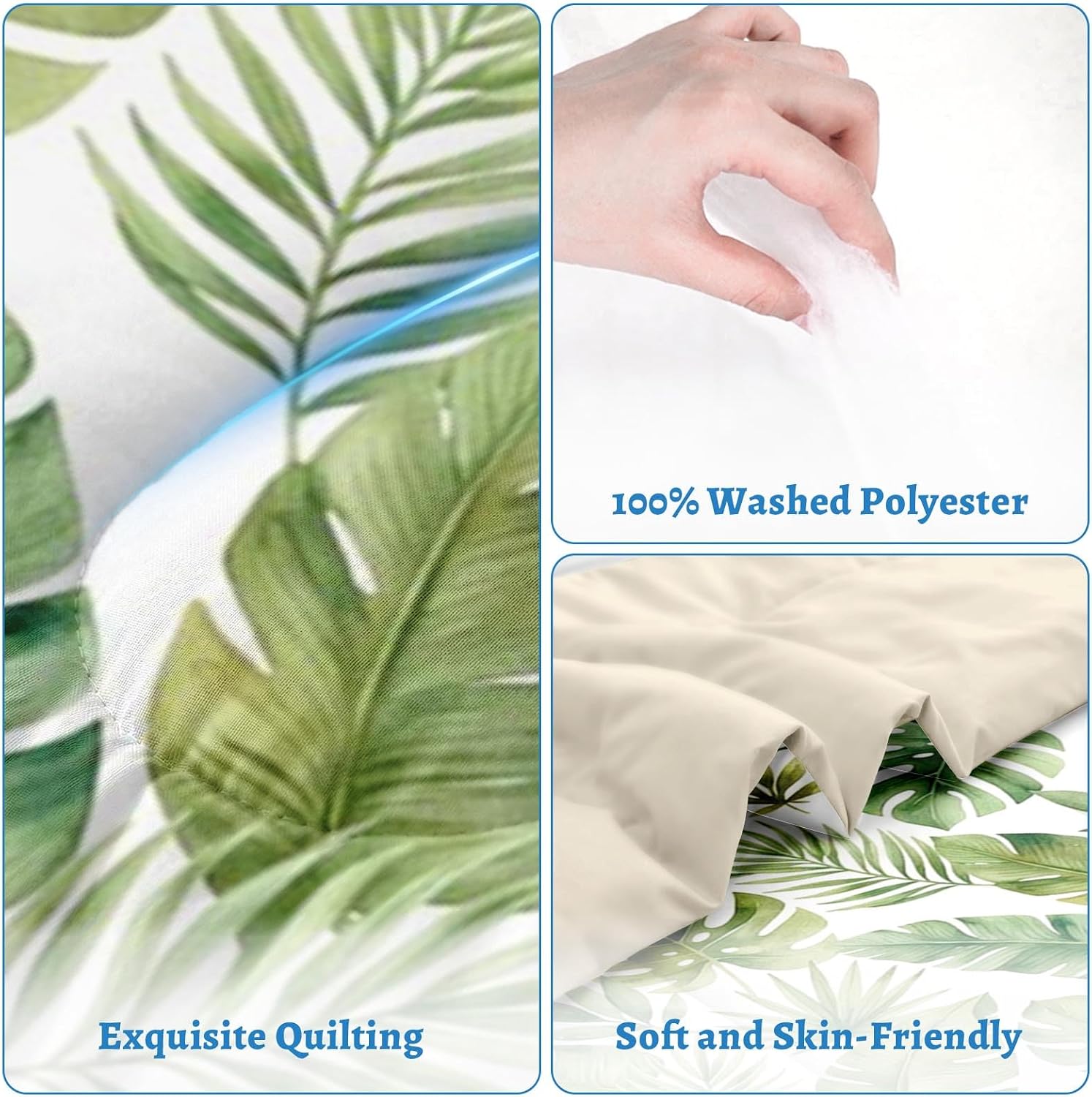 Nesker Twin Comforter Set 2 Pcs, Tropical Monstera Watercolor Bedding for Kids and Adults, Green Botanical Palm Tree Bed Set for All Season, Comforter with Pillowcase for Bedroom Bed Decor