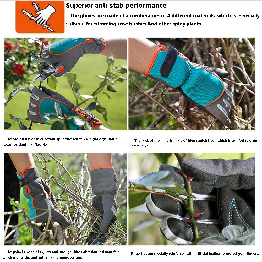 Guanti Da Giardinaggio, Guanti Da Lavoro, Guanti Da Giardino Antiscivolo Da Lavoro Di Sicurezza Guanti Da Potatura Da Giardino Con Cespuglio Di Rose Ispessiti E Antiforatura (Color : Black+Blue+Gray,