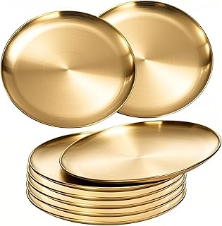 Paoli 18/8 Stainless Steel Dinner Plate for Main Dishes, Grilled Meat, Dessert, Salad, and Fruit - 9 Inches (23 cm) Large Capacity(Gold-8PC)
