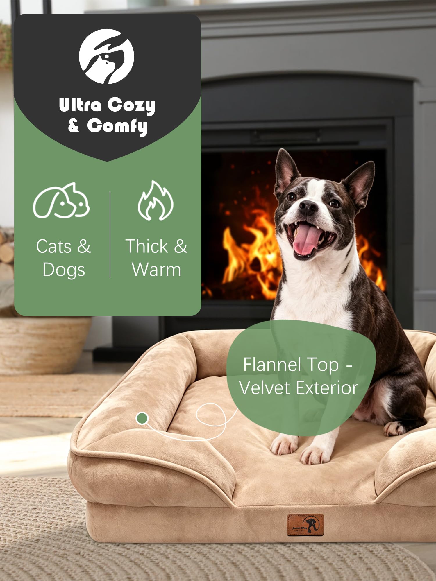 Spotted Play Orthopedic Dog Bed with Sides - Sofa Beds for Small Dogs, Supportive Foam Pet Couch Bed with Washable Removable Cover, Waterproof Lining and Non-Slip Bottom, Brown - S view 2