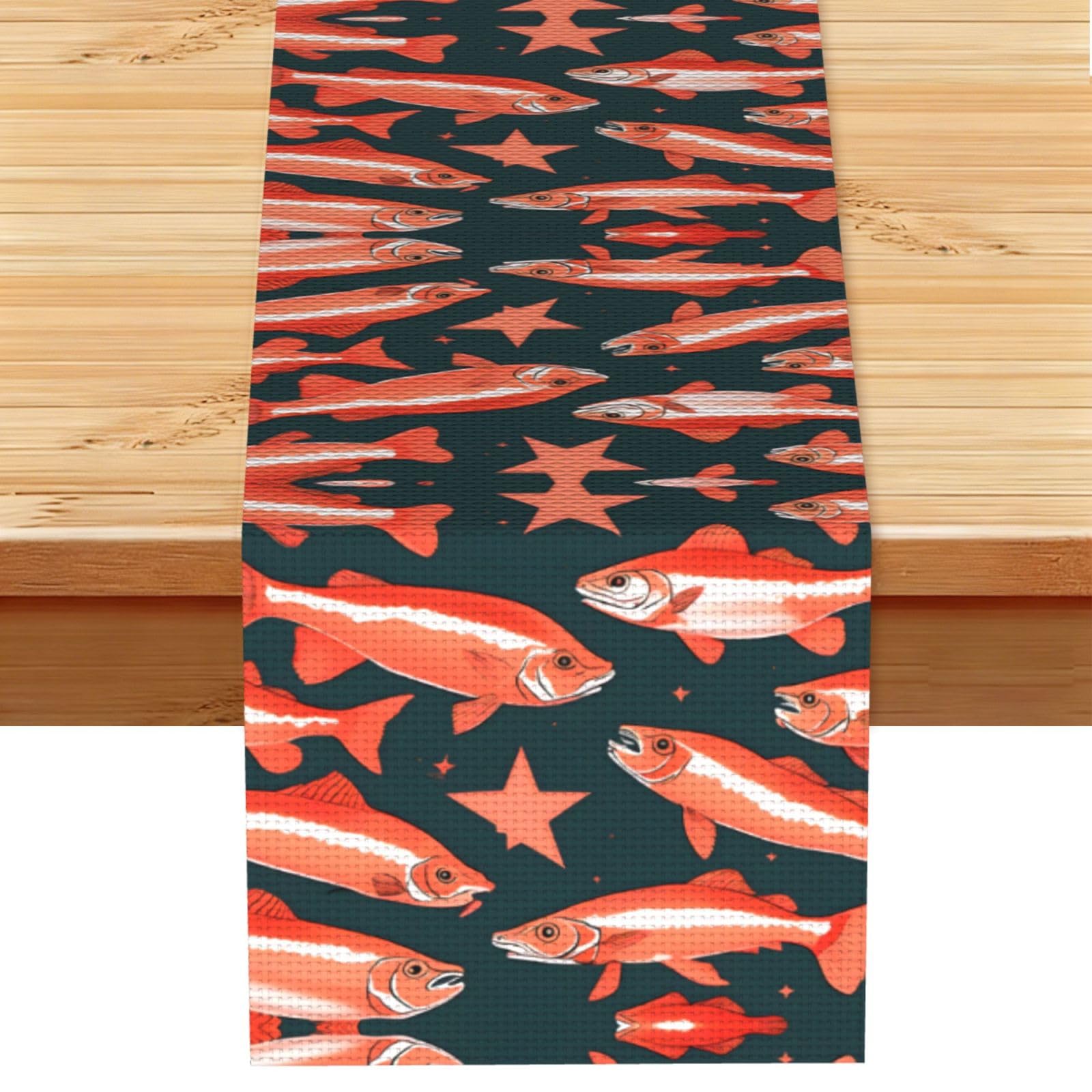 Salmon Printed Dining Table Runner 13x72 Inch, Non-Fading Decor for Kitchen Dresser Fireplace Mantel