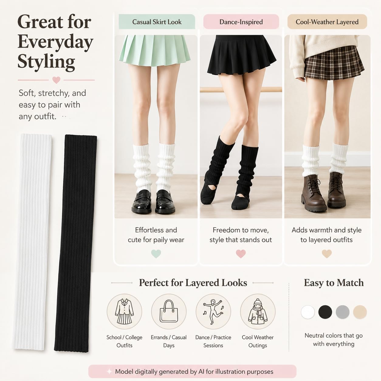 2 Pcs Lace Black White Leg Warmers Y2k, Knit Lace Socks for Lolita, Winter Y2k Lolita Accessories for Women Ankle