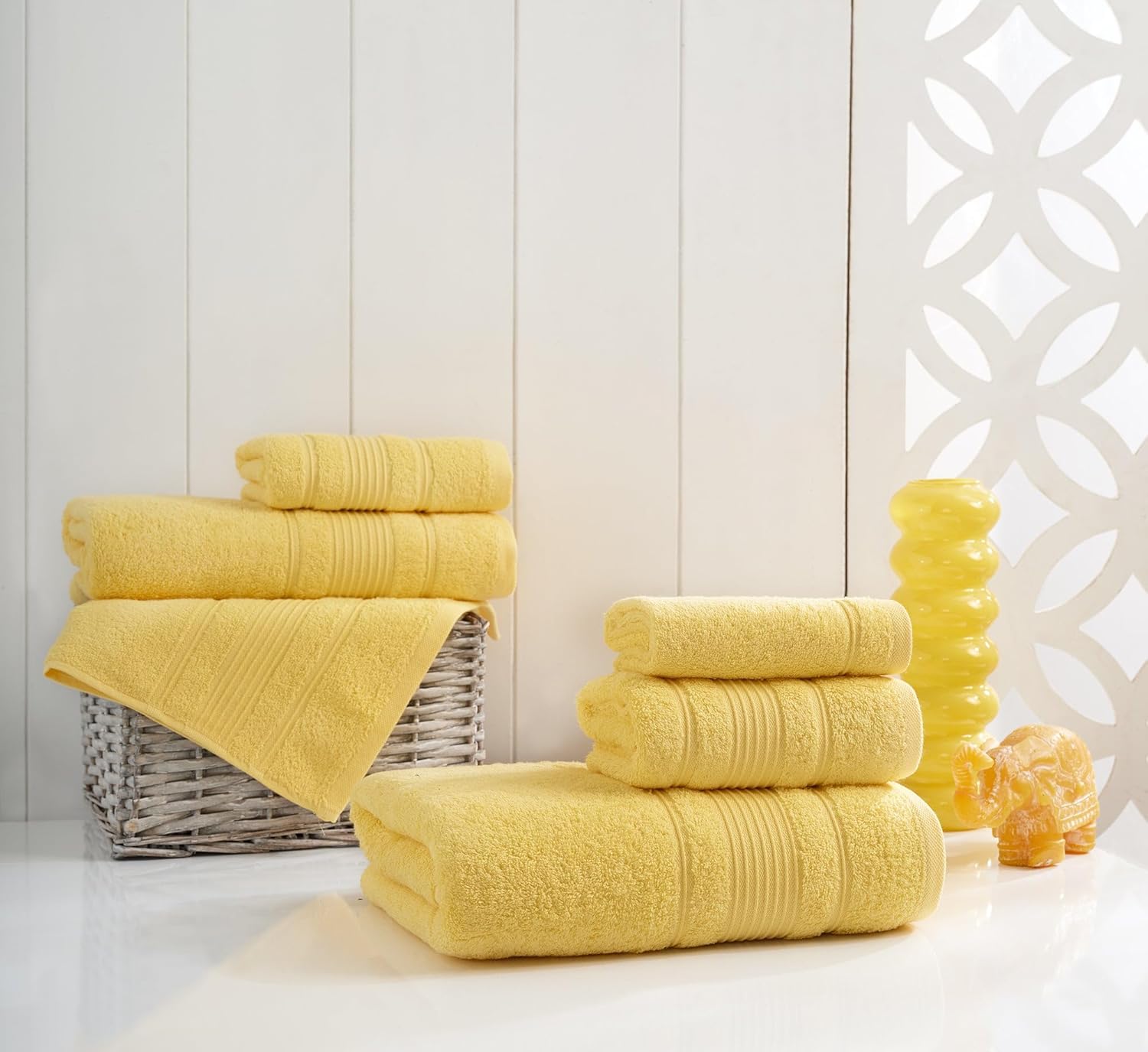 Personalized Custom Monogrammed Yellow Towel Set - 3 Piece, Soft & Absorbent 100% Cotton - Perfect for Gifts, Home, Bathroom, Spa, or Kitchen - Wheat Design with Letter 'F' in Gold Thread