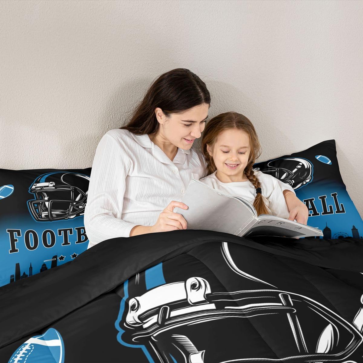 Erosebridal American Soccer Bedding Set Football City Twin Comforter Set for Kids Boys Teen,Rugby Sports Games Comforter Black Blue Duvet Insert 1 Pillow Case