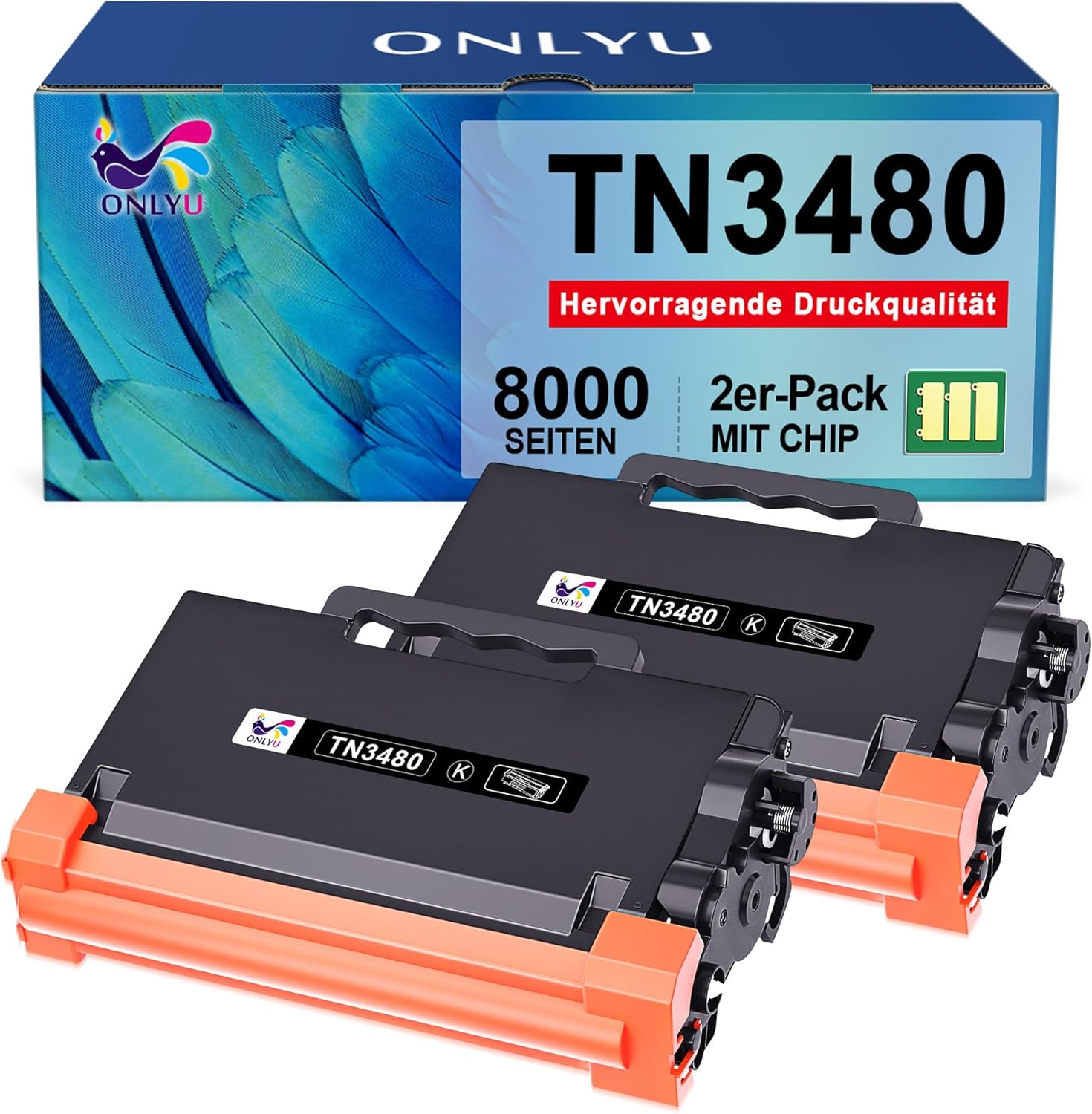 ONLYU TN3480 HL-L5100DN Toner Kompatibel für Brother TN-3480 TN 3480 HL-L5100DN MFC-L5750DW Toner MFC-L5700DN HL-L5200DW DCP-L5500DN HL-L6400DW HL-L5000D HL L5100DN TN-3430 TN3430 Schwarz, 2-Pack