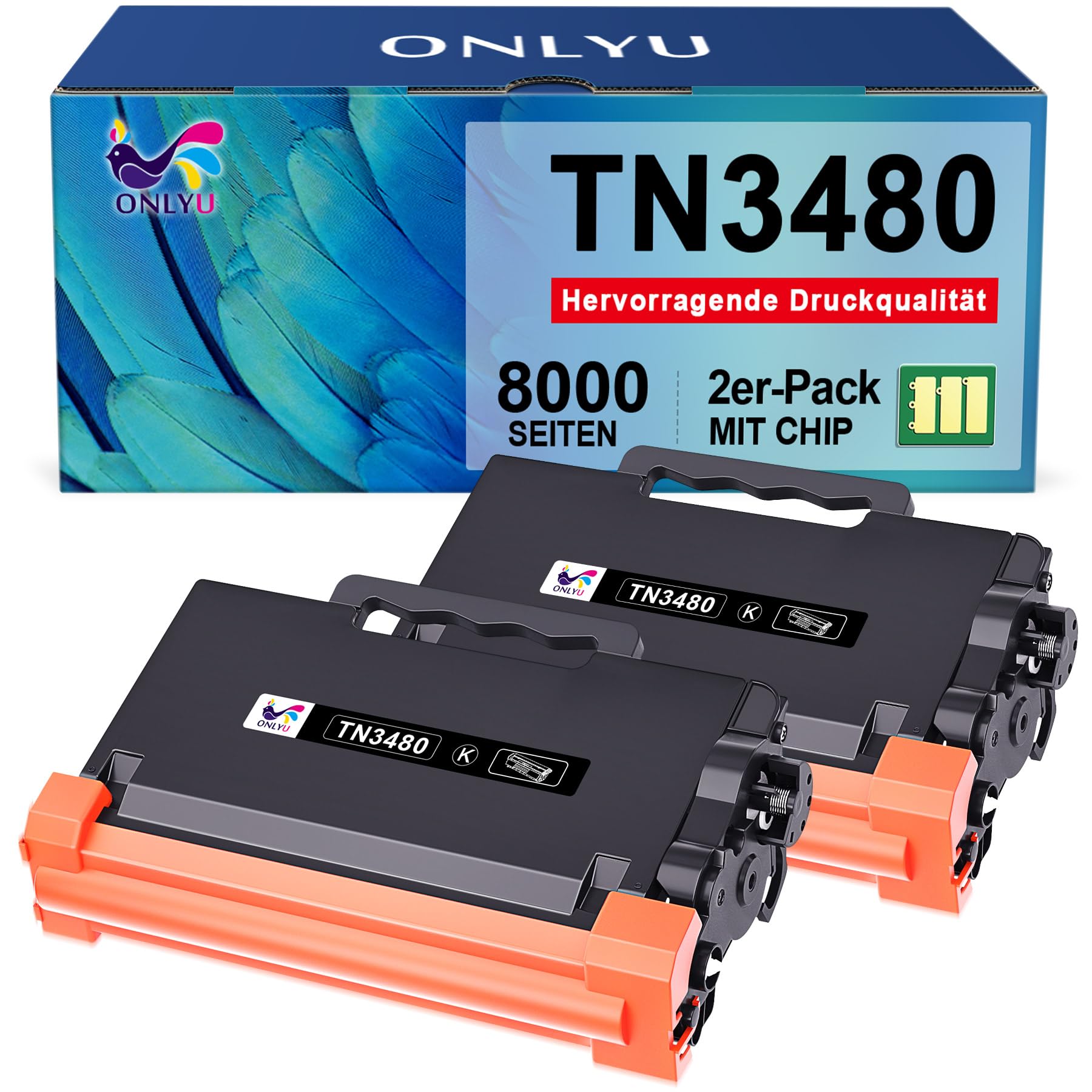ONLYU TN3480 HL-L5100DN Toner Kompatibel für Brother TN-3480 TN 3480 HL-L5100DN MFC-L5750DW Toner MFC-L5700DN HL-L5200DW DCP-L5500DN HL-L6400DW HL-L5000D HL L5100DN TN-3430 TN3430 Schwarz, 2-Pack