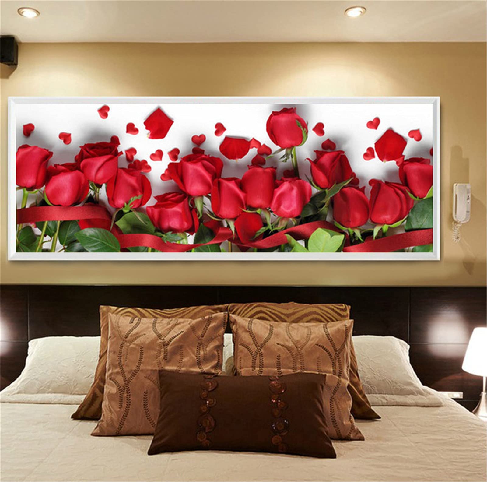 Kits de pintura de diamante 5D Taladro completo Rosa roja DIY Diamond painting cristal Rhinestone bordado punto de cruz para decor de la pared del hogar Round drill,70x140cm