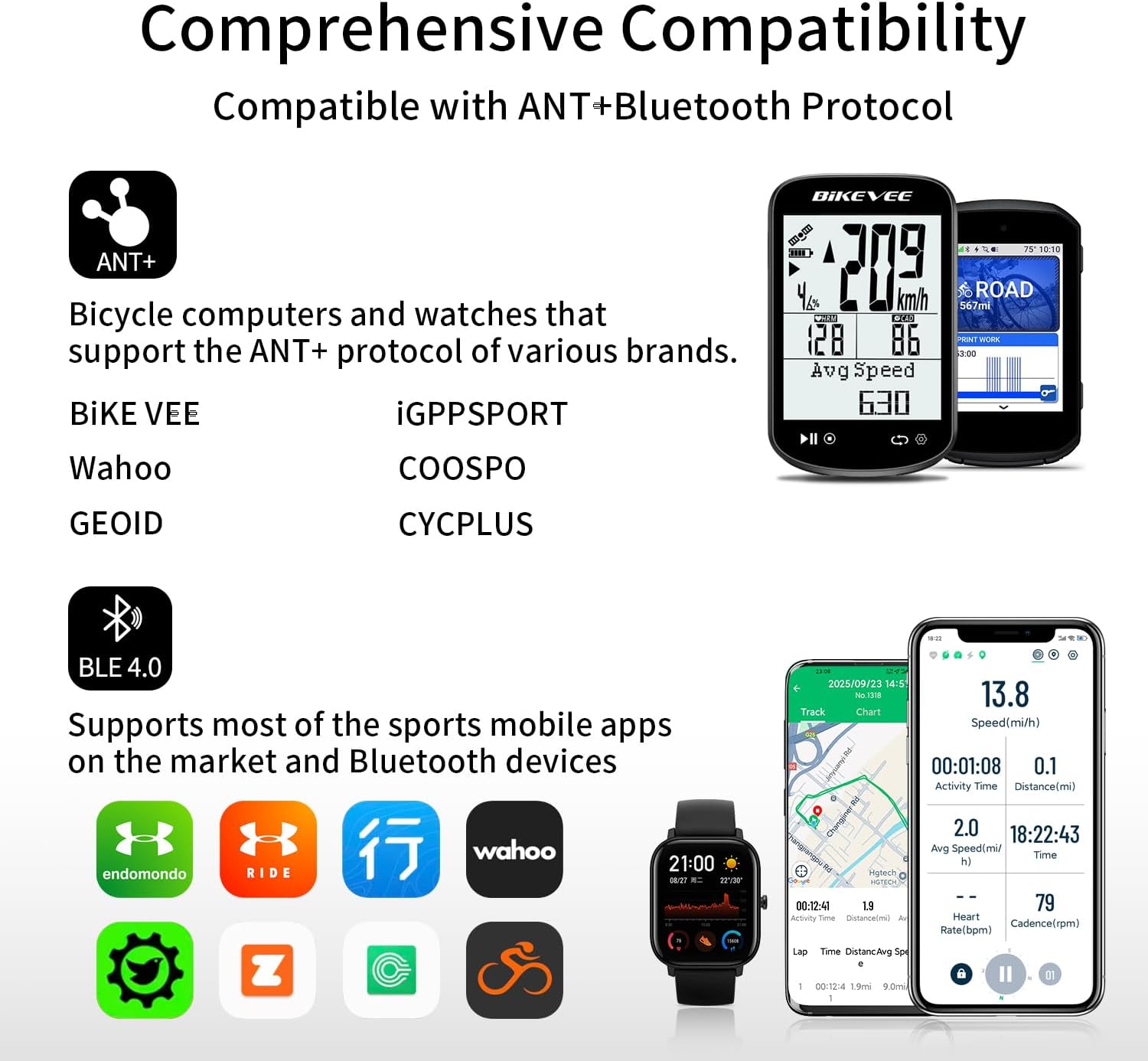 Cadence & Speed Sensor for Cycling, Wireless Bluetooth & ANT+ RPM Sensor for Road, Spin & Indoor Bikes, Compatible with Zwift
