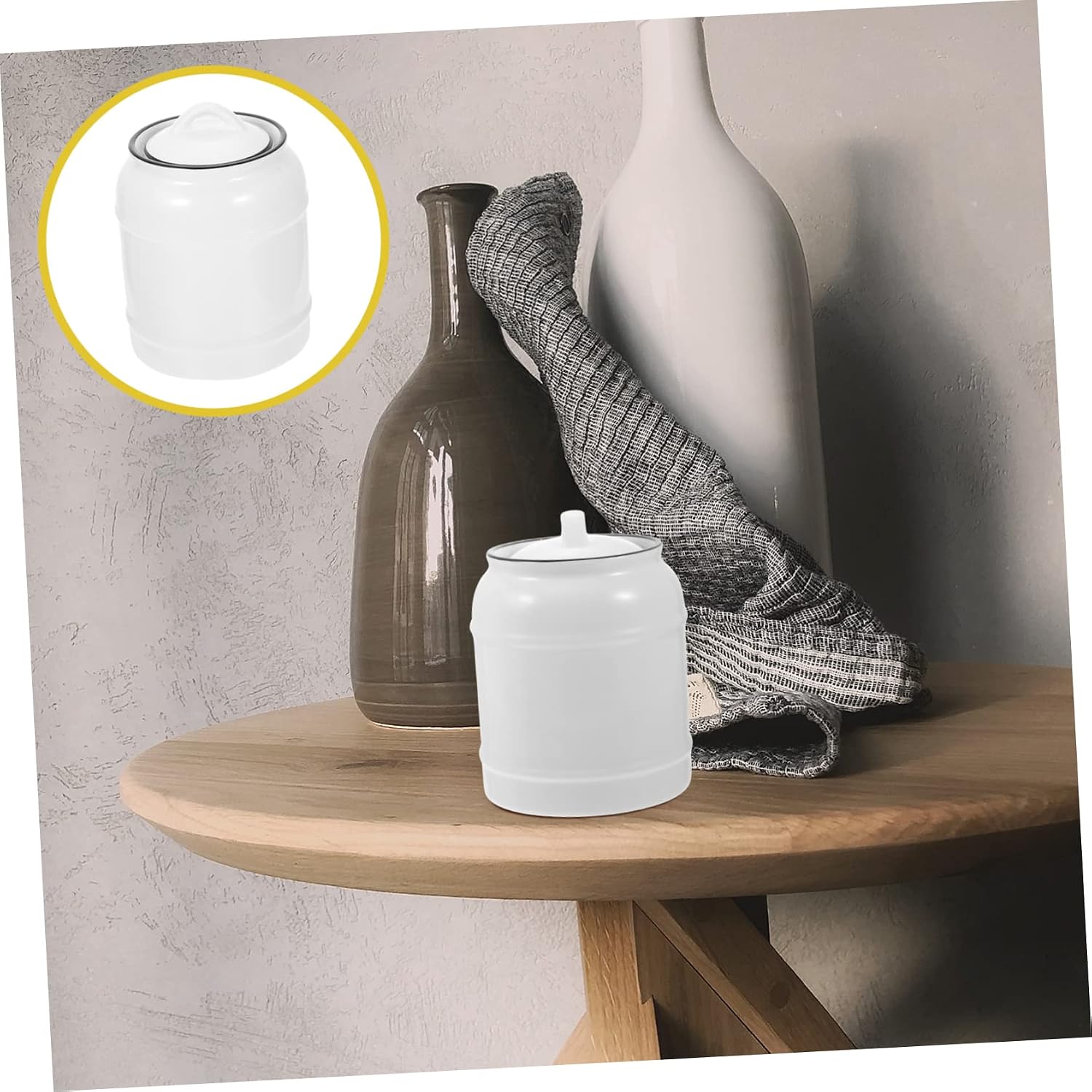 SECFOU 1pc Ceramic Jar Airtight Lid for Kitchen Storage Ceramic Canister for Tea Sugar and Spices White Design for Food Preservation and Organization