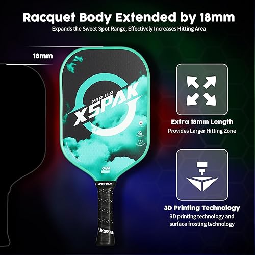 Miniatura 7 de XS XSPAK Paleta de pickleball de fibra de carbono, edición de torneo, aprobada por USAPA, superficie T70012K, núcleo de polipropileno de 0.748 in, 9