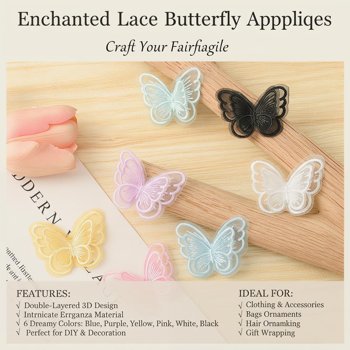 50 piezas de encaje de tul con diseño de mariposa, parches bordados de aplicación de tejido de encaje, parches de mariposa con aplicaciones, accesorios de bricolaje para bolsos y accesorios