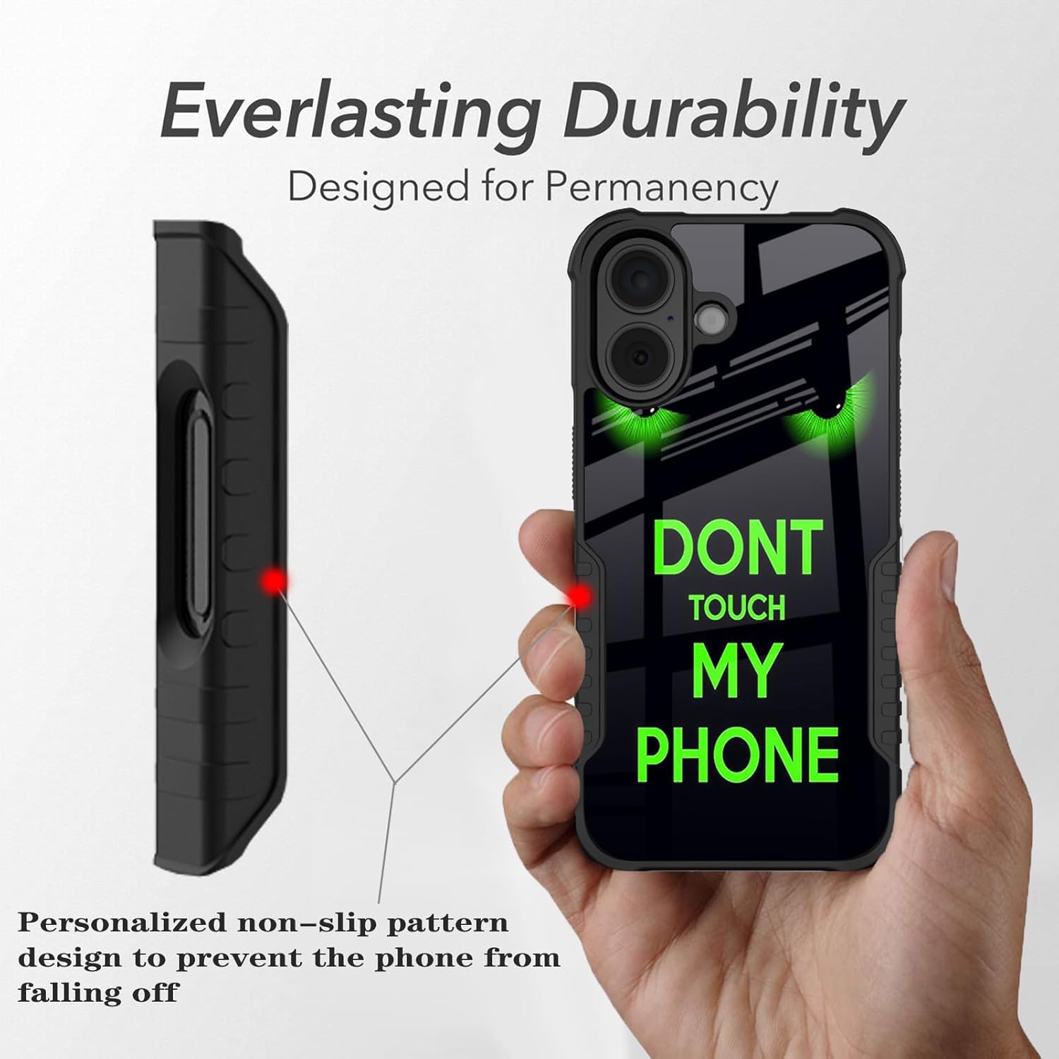 Compatible with iPhone 16 Case for Men Women, Dont Touch My Phone Funny Design Heavy Duty Anti Slip Shockproof Hard PC Backplane Soft TPU Prevention Protective Case for iPhone 16 - Image 4