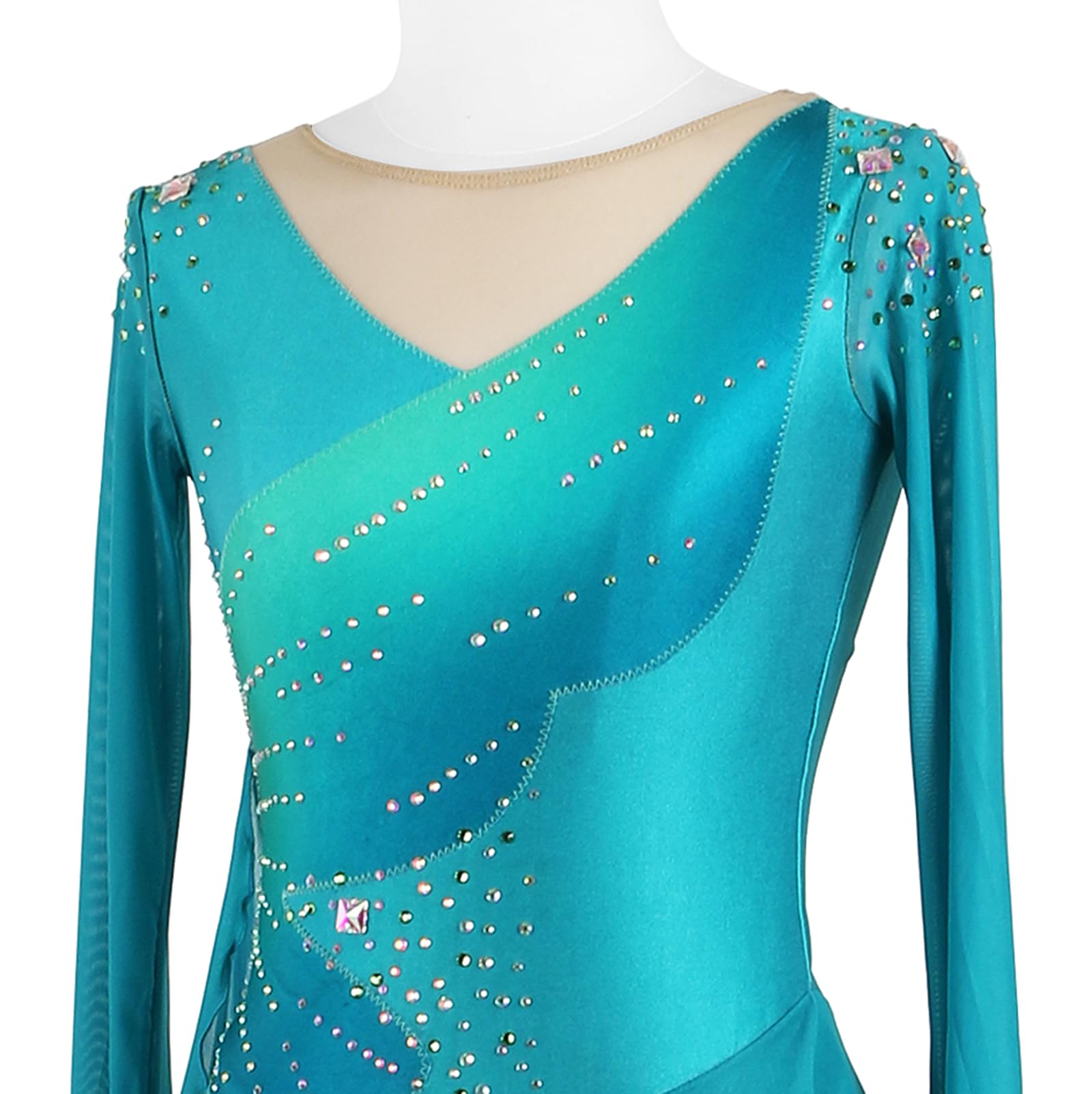 Vestido de Patinaje artístico, Traje de competición con Diamantes de imitación de Mariposa, Leotardo de Danza de Ballet lírico y Gimnasia, Vestido de Patinaje sobre Hielo (Verde S)
