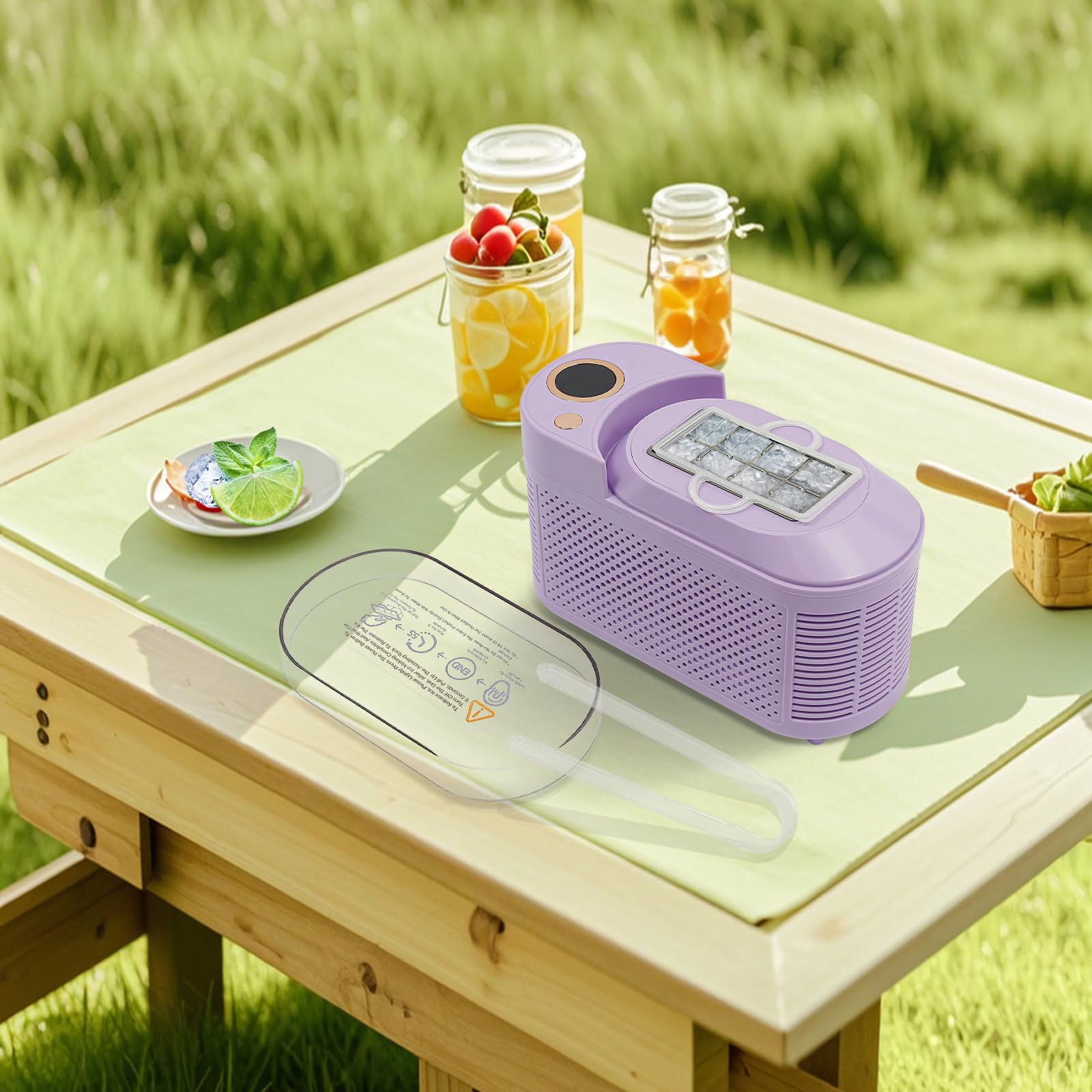Máquina para hacer cubitos de hielo, 12 V, minimáquina de hielo para encimera, compacta para casa/coche/viajes (morado)