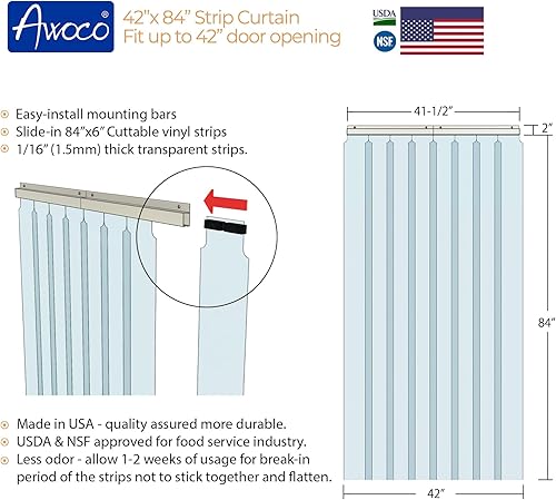 Miniatura 5 de Awoco Kit de cortina de vinilo de 42 x 84 pulgadas, tiras deslizantes perfectas para congeladores, refrigeradores y puertas de almacén, aprobado por