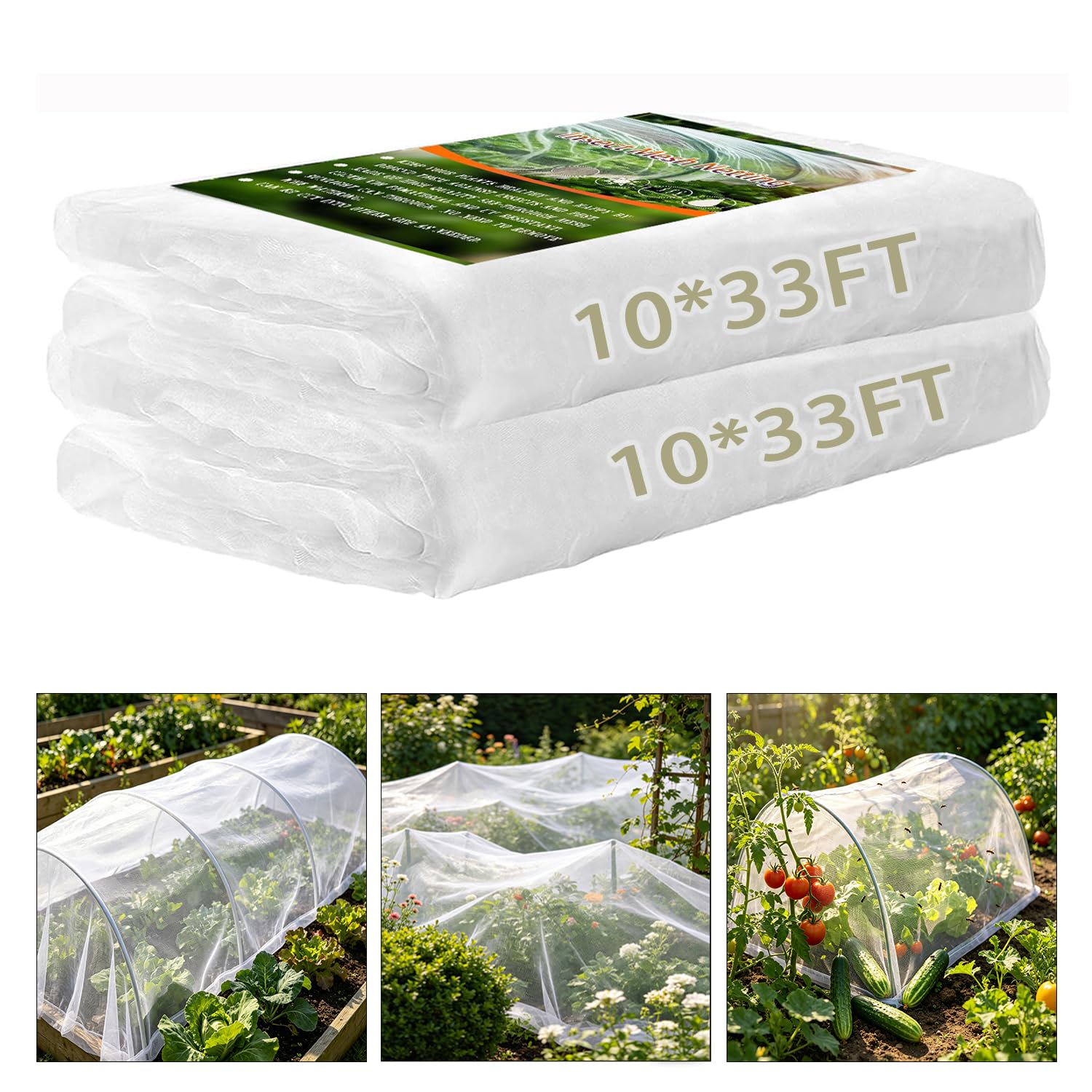 Lot de 2 filets de jardin en maille ultra fine pour oiseaux et insectes pour légumes, fruits, fleurs, cultures, serres, parterres de fleurs surélevées, 3 x 10 m