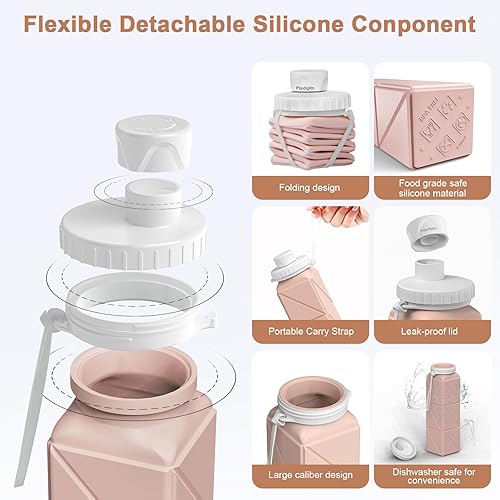 Vista 104 de Botellas de agua plegables de silicona de 20.6 onzas, plegables, a prueba de fugas, sin BPA, reutilizables, ligeras, portátiles, botellas de agua