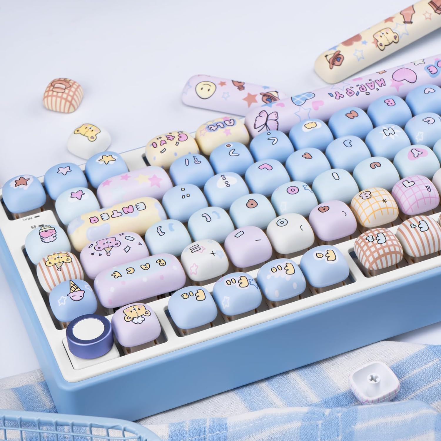 PBT Keycaps 136 Keys Cute Keycaps Dye-Sublimation Kawaii Blue Pink Keycap MOG Profile Custom Keycap Set for Cherry Gateron MX Swithes Mechanical Keyboards