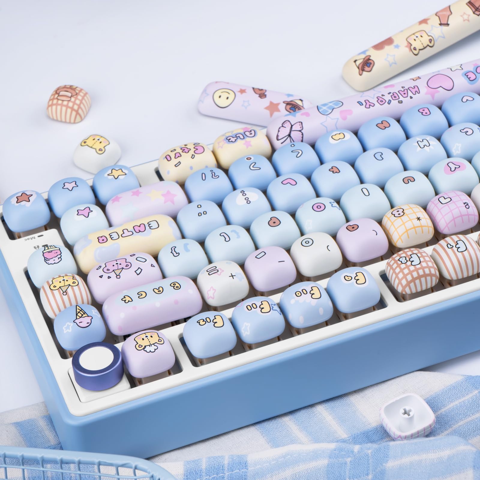 Lot de 136 touches PBT mignonnes par sublimation par sublimation Kawaii, bleu, rose, profil MOG, touches personnalisées pour claviers mécaniques Cherry Gateron MX Swithes
