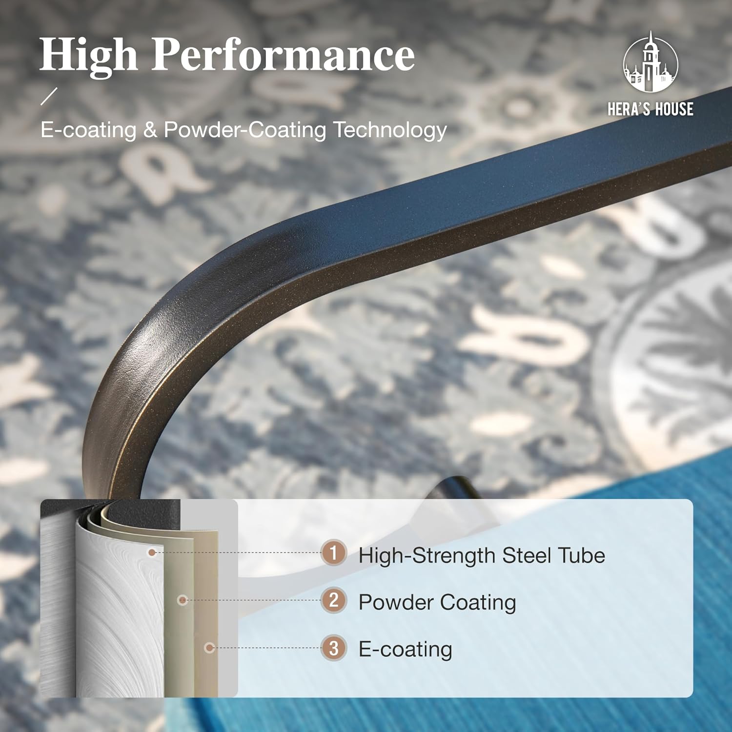 HERA'S HOUSE 6 Piece Metal Patio Furniture Set with 56" Fire Pit Table, All Weather Outdoor Conversation Set 7 Seats, 3 Seat Sofa, 2 Swivel Chair, 2 Fixed Chair for Backyard Garden Deck, Pacific Blue