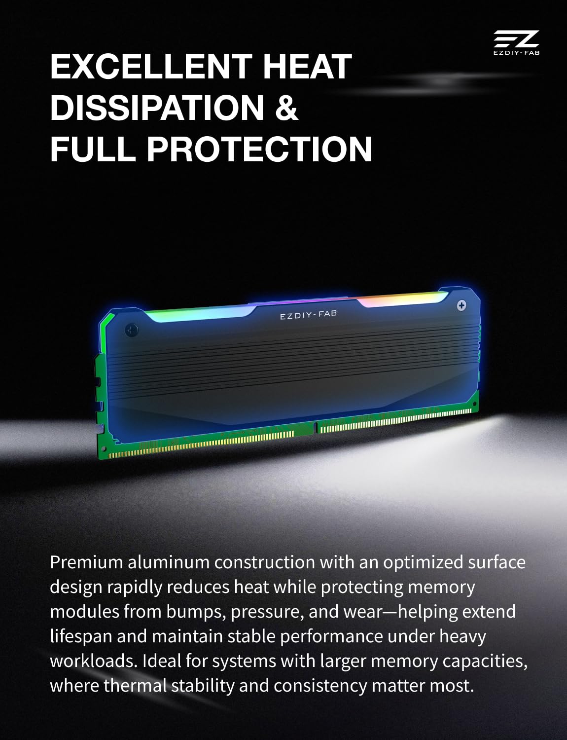 EZDIY-FAB RH01 ARGB Dissipatore di calore RAM, dissipatore di calore RGB per memoria per DDR5 DDR4, dissipatore di calore RAM in alluminio con illuminazione ARGB 5 V a 3 pin, raffreddamento della