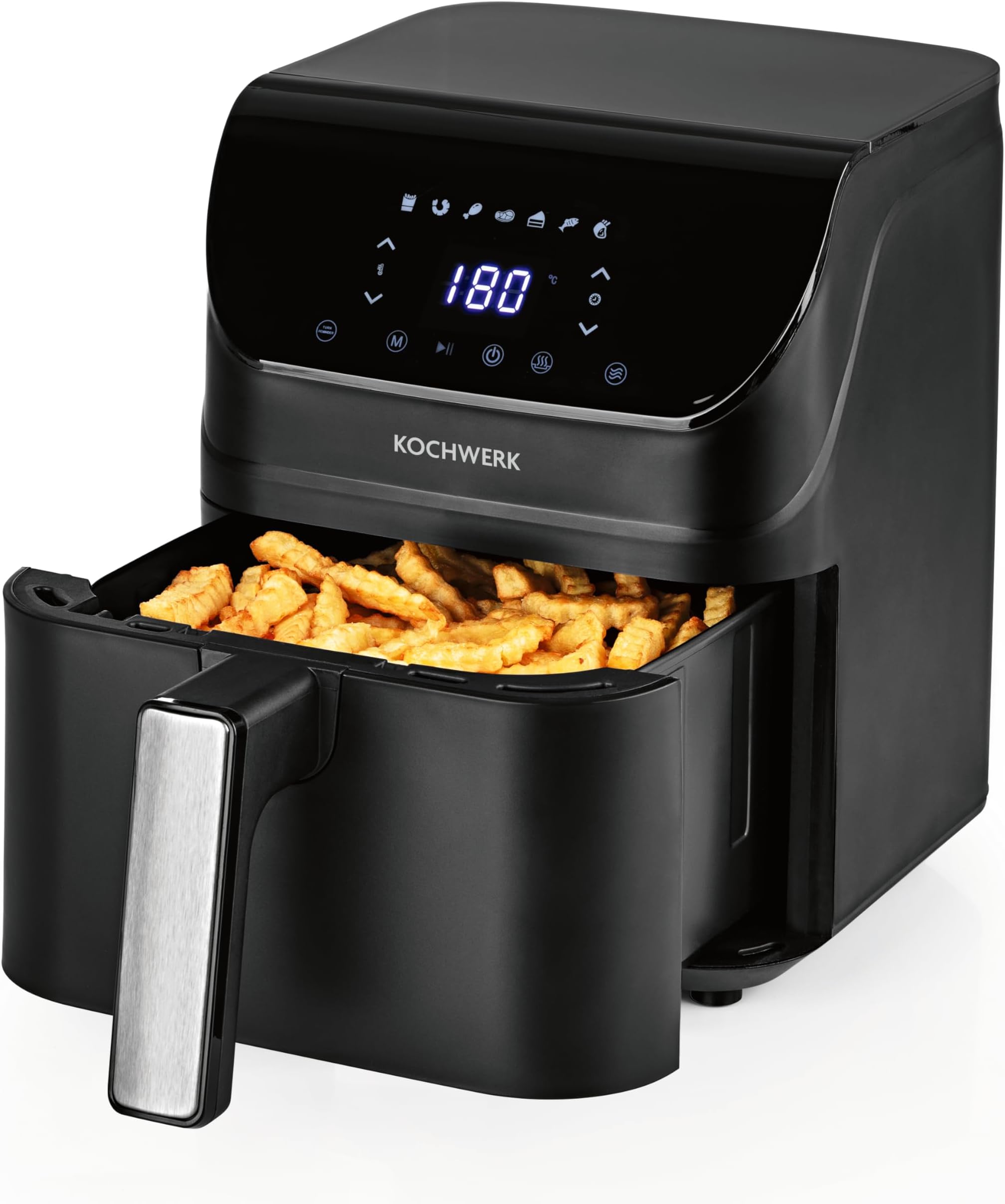 HOMCOM 4 in 1 Design Heißluftfritteuse 6,5 L 1350 W Airfryer mit Touchscreen Fritteuse mit Timer und Sichtfenster Heißluftofen mit Antihaft-Korb und Überhitzungsschutz für ölfreies Frittieren Schwarz