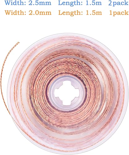 Miniatura 4 de Mechas de soldadura, paquete de 3 mechas trenzadas de soldadura sin limpiar para herramienta de eliminación de soldadura, 0.1/0.08 pulgadas de ancho