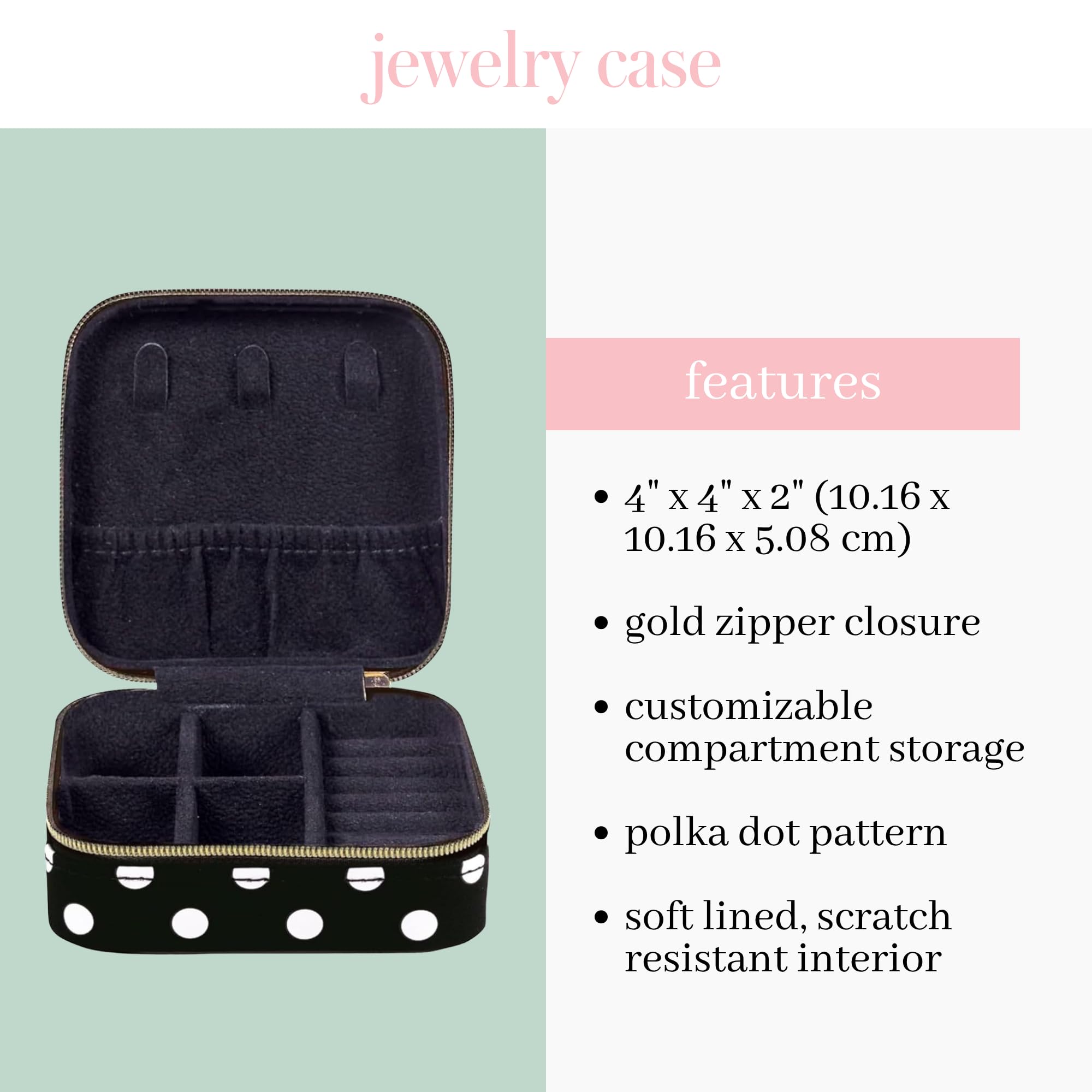 Kate Spade New York Pequeño joyero de viaje, joyero negro con puntos para organizar anillos, collares, aretes, lunares