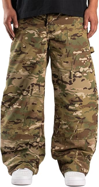 Men Camo Cargo Pants Baggy Wide Leg Hip Hop Skater Pants | Loose Fit Trousers with Pockets