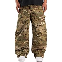 Men Camo Cargo Pants Baggy Wide Leg Hip Hop Skater Pants Loose Fit Trousers with Pockets