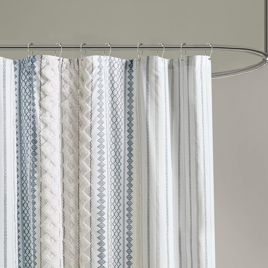 Gracie Mills Modesto Chenille Striped Cotton Printed Shower Curtain
