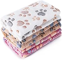 CADONO 3-Pack Super Soft Fluffy Fleece Pet Blankets for Dogs Cats - Small 23x16" Paw Print Throws in Brown Pink White
