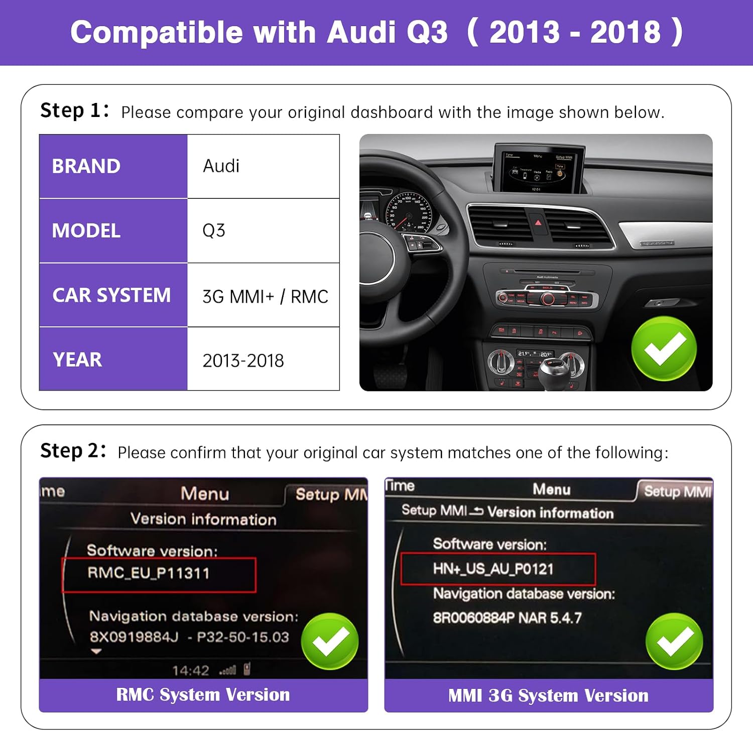 2026 Upgraded 12.3" Ultra-Narrow Touchscreen Wireless CarPlay Android Auto Receiver Compatible with Audi Q3 (2013–2018), for 3G MMI+ and RMC Systems