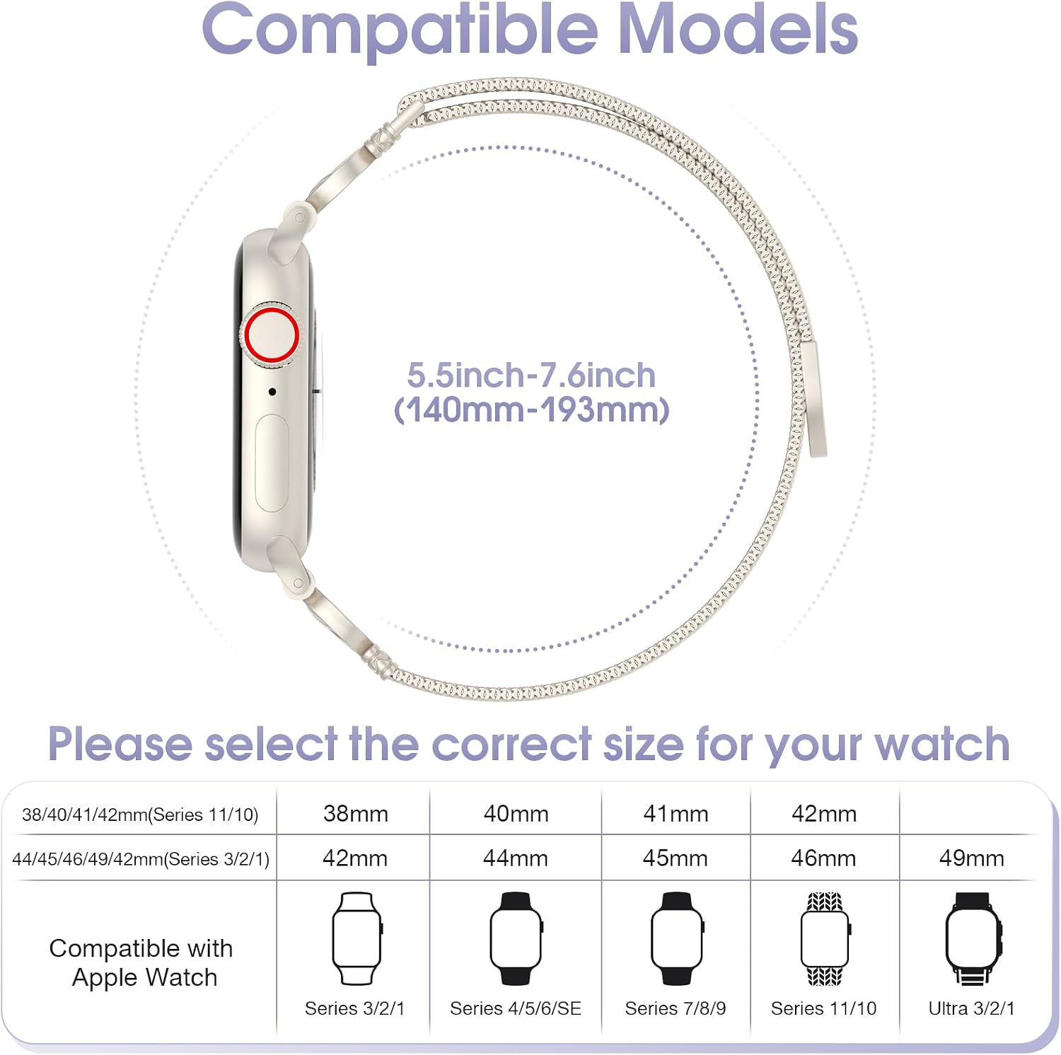 Mesh Sculpted Metal Detail Loop Compatible with Apple Watch Bands for Women