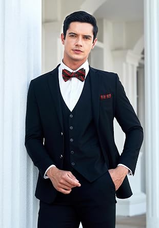 HISDERN Bow Ties for Men Striped Bowties Men's Self Tie Bowtie Handkerchief Formal Tuxedo Wedding Bowties and Pocket Square