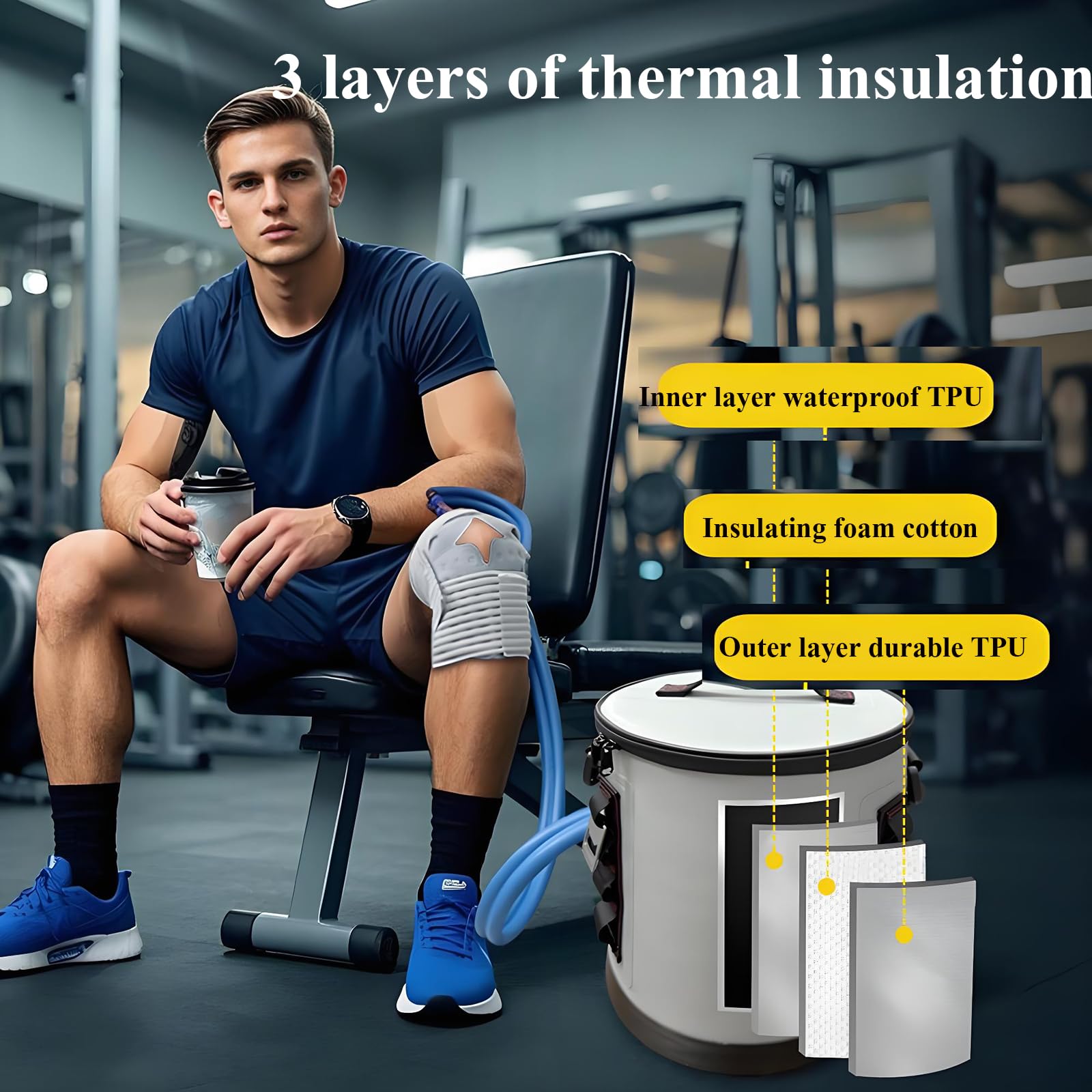 Máquina Terapia Frío, Sistema Crioterapia 9.5L con Bomba, Control Flujo Agua Ajustable Y Modo Circulación, Tiempo 10-30min, Sin Goteo, para Decir Adiós Al Dolor Y Hinchazón, Antiinflamatorio