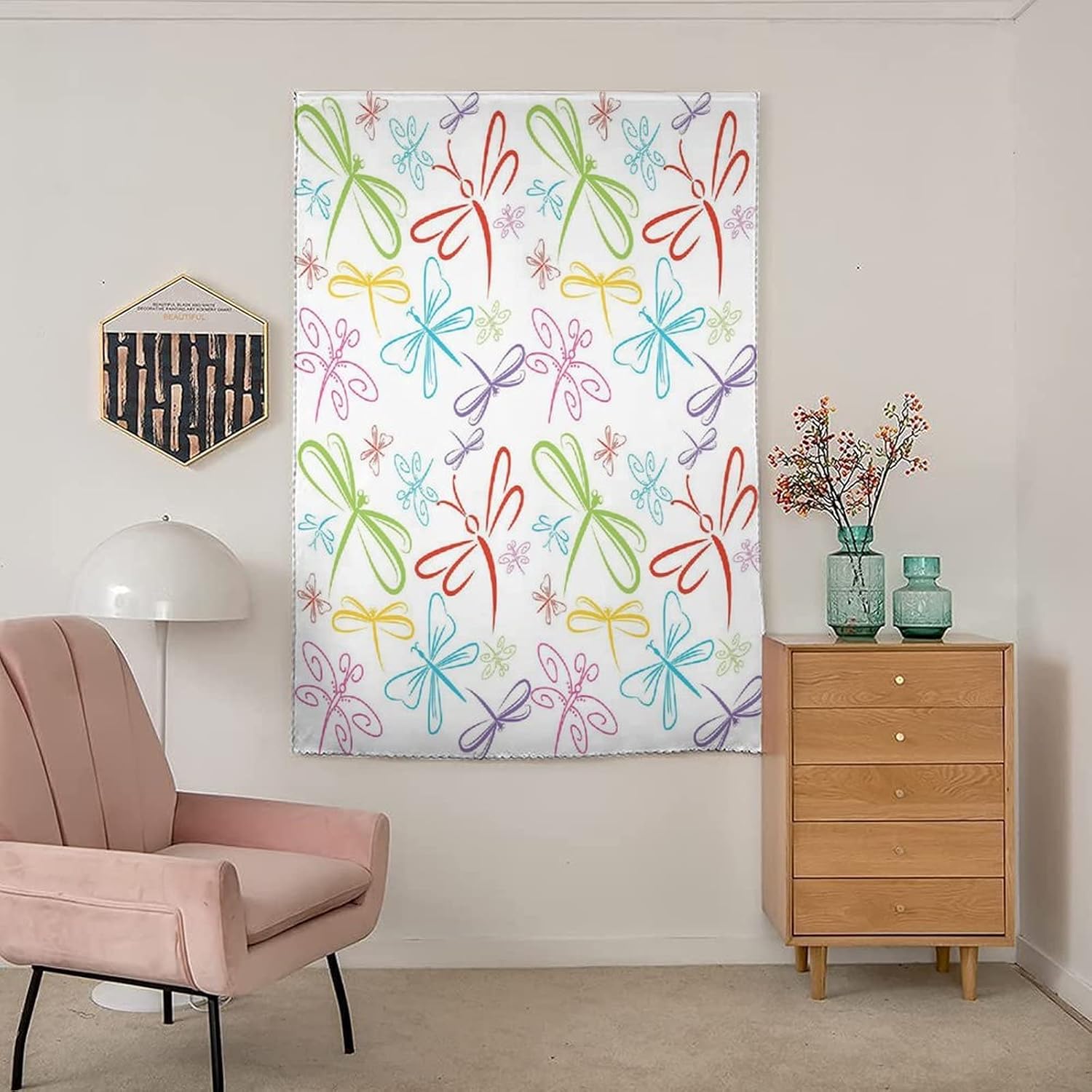 XISUNYA Adjustable Blackout Shades, Portable Blackout Curtain, Cute Insects Winged Colorful Animal Icons Print Living Room Bedroom Window Drapes,59W x84L Inch, for Bathroom Living Room Bedroom