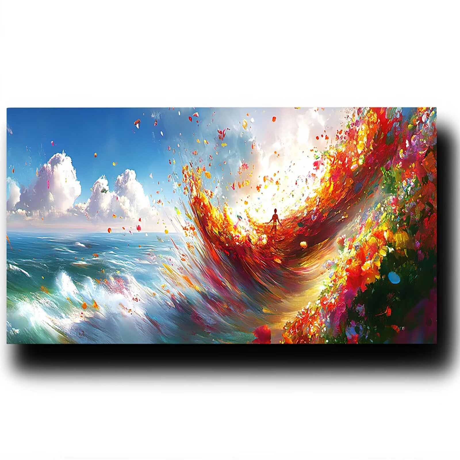 DIY Malen nach Zahlen Erwachsene Brandung Malen nach Zahlen ab 7 jahre Mädchen Blume Kreativ set für Erwachsene mit Leinwand Acrylfarben set und Pinsel,Bastelset zum Bemalen für Wanddeko 80X160cm 7-2-