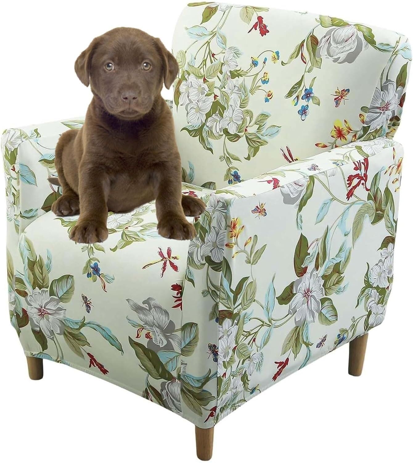 Buaogdvg M Stretch 1 Seater Armchair Slipcover Universal Chesterfield Solid Color Spandex Cocktail Chair Slipcovers With Round Arms Armchair Covers(M)