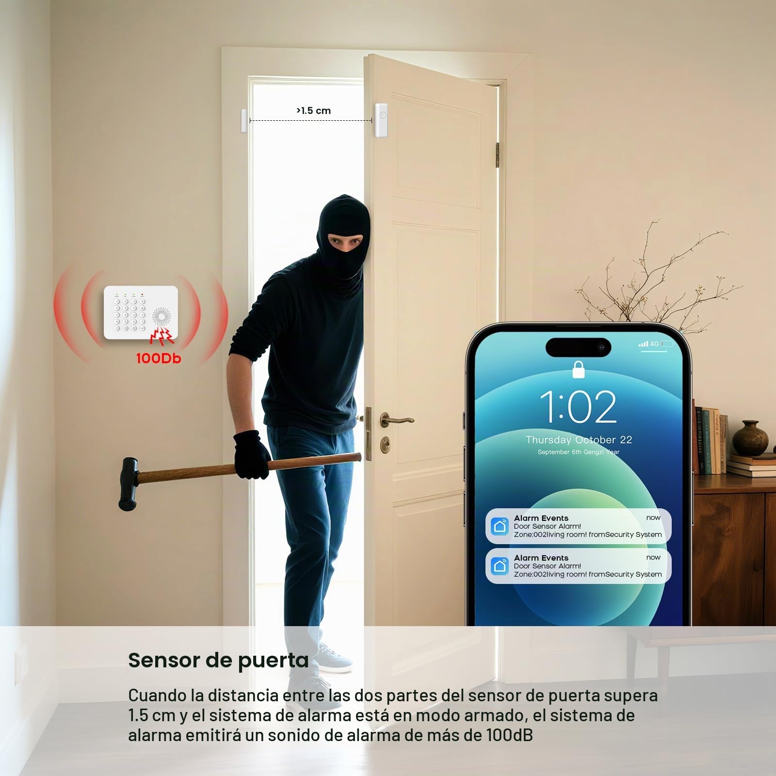 XNY Sistema de Alarma para Casa, 24 Pack, Sin Cuotas Mensuales, Alarmas para Casa WiFi, 4G Kit Alarma casa con Detector de Movimiento, Sensor de Puerta y Ventana, Control Remoto, Hasta 200 detectores
