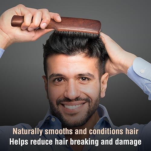 Vista 5 de BRUSHZOO - Cepillo de pelo de cerdas de jabalí para mujeres y hombres, pelo corto y fino, mango de haya, cepillo para desenredar el cabello suave